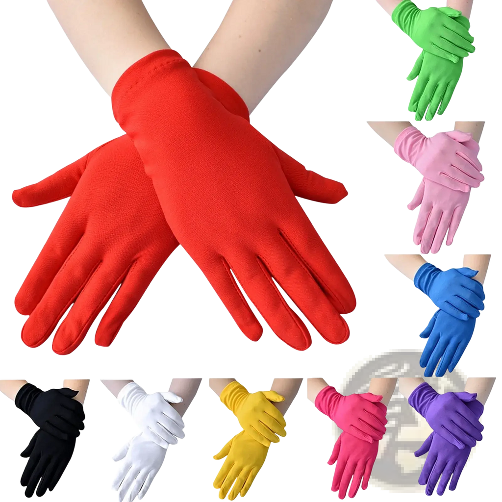 Bright red women satin gloves long elbow opera mittens made of smooth fabric in a classic design