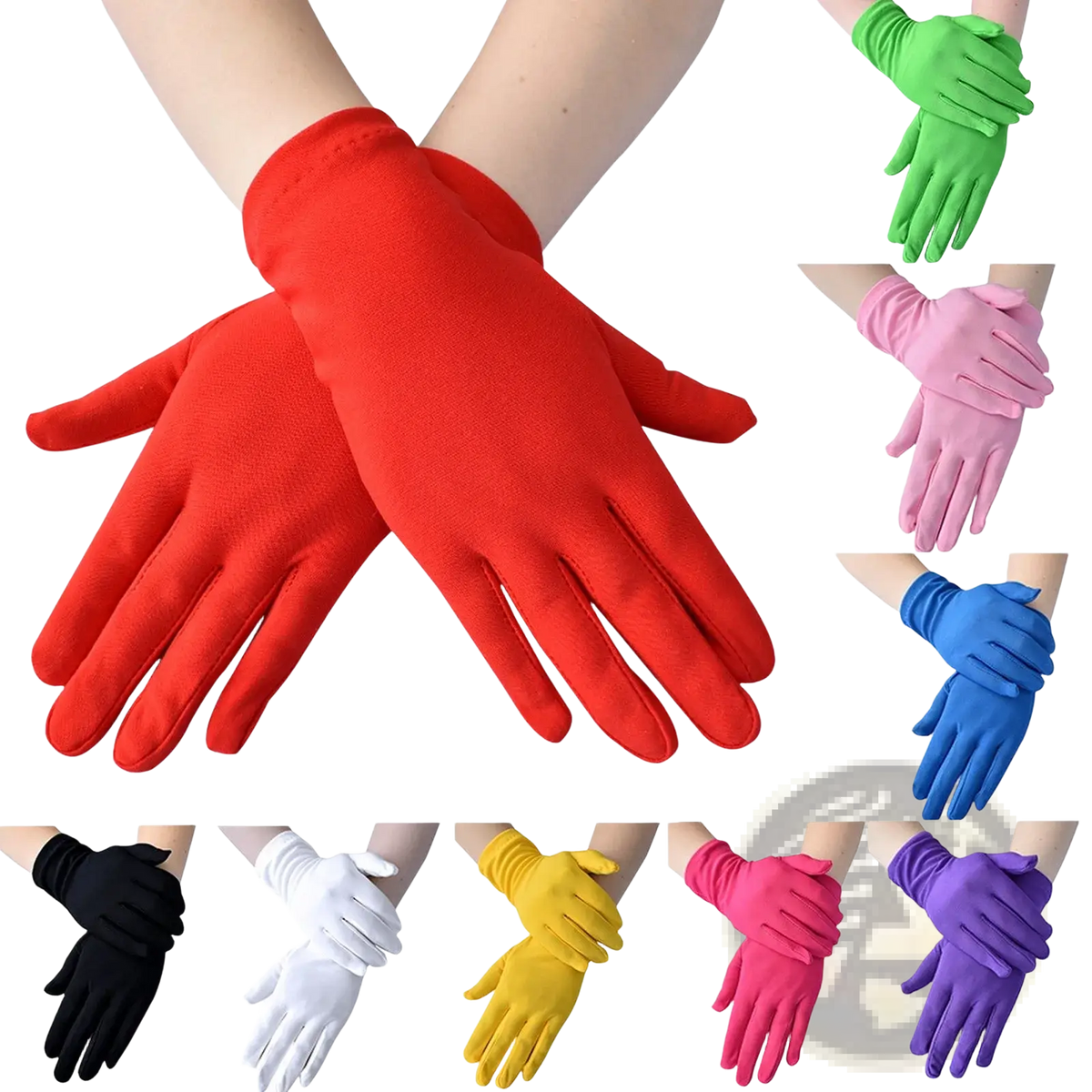 Bright red women satin gloves long elbow opera mittens made of smooth fabric in a classic design
