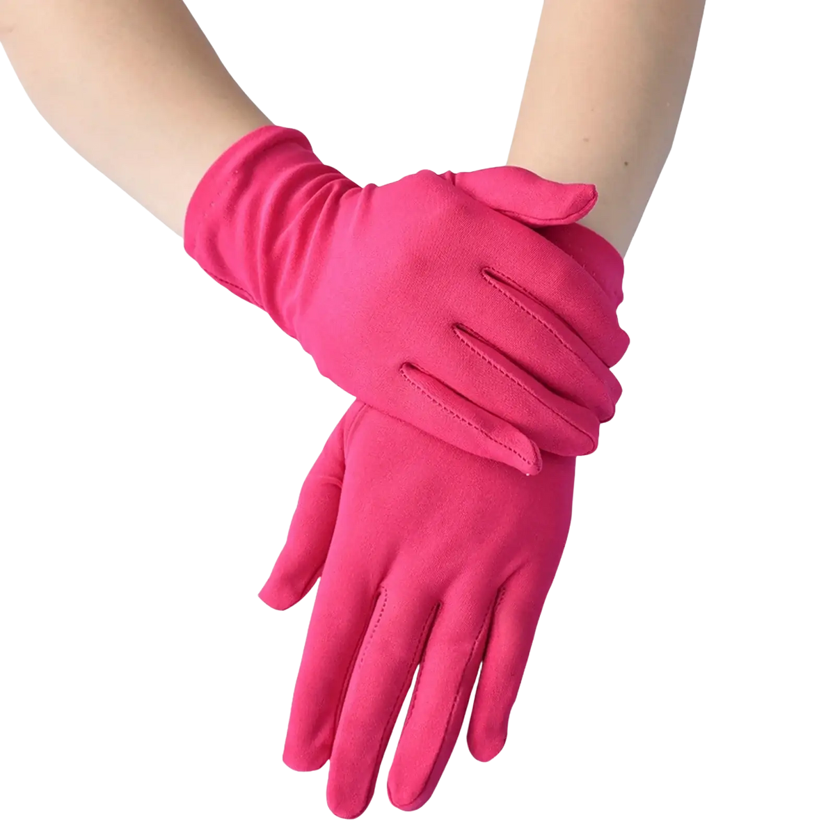 Bright pink long-sleeved satin gloves with a smooth fabric finish for women elegant opera mittens