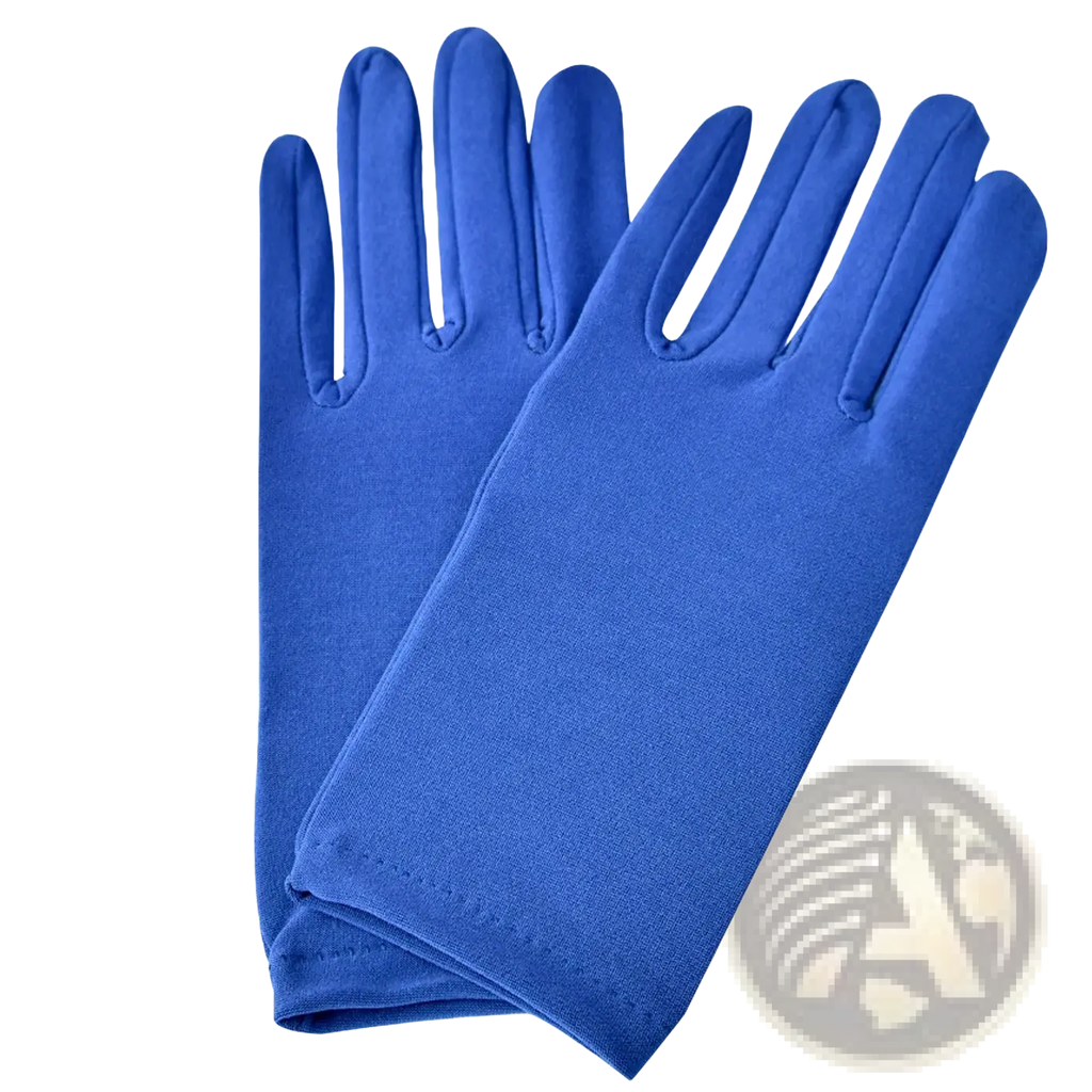 A pair of vibrant royal blue long elbow satin gloves seamless fitted made from smooth stretch fabric for women