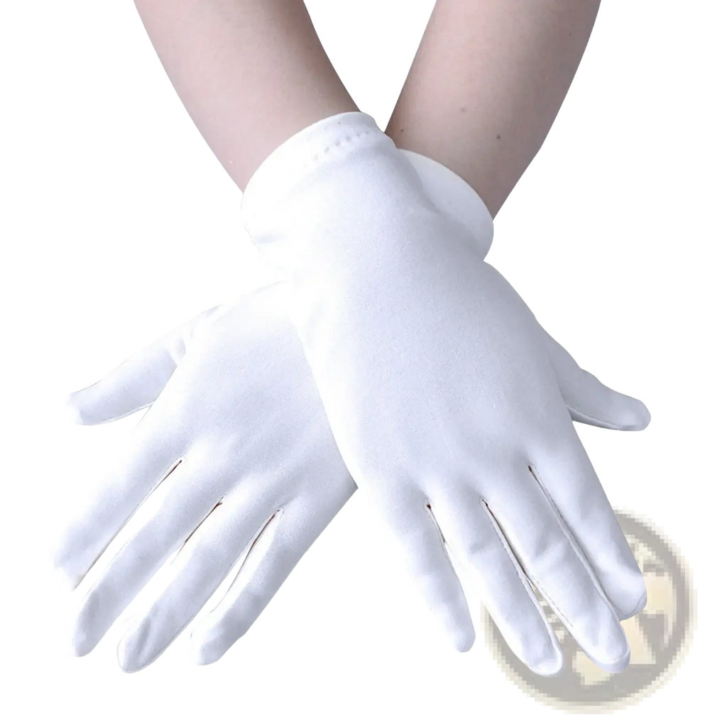 Women satin gloves long elbow opera mittens vibrant red with white smooth textured sleek form fitting design