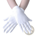 Women satin gloves long elbow opera mittens vibrant red with white smooth textured sleek form fitting design