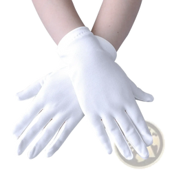 Women satin gloves long elbow opera mittens vibrant red with white smooth textured sleek form fitting design