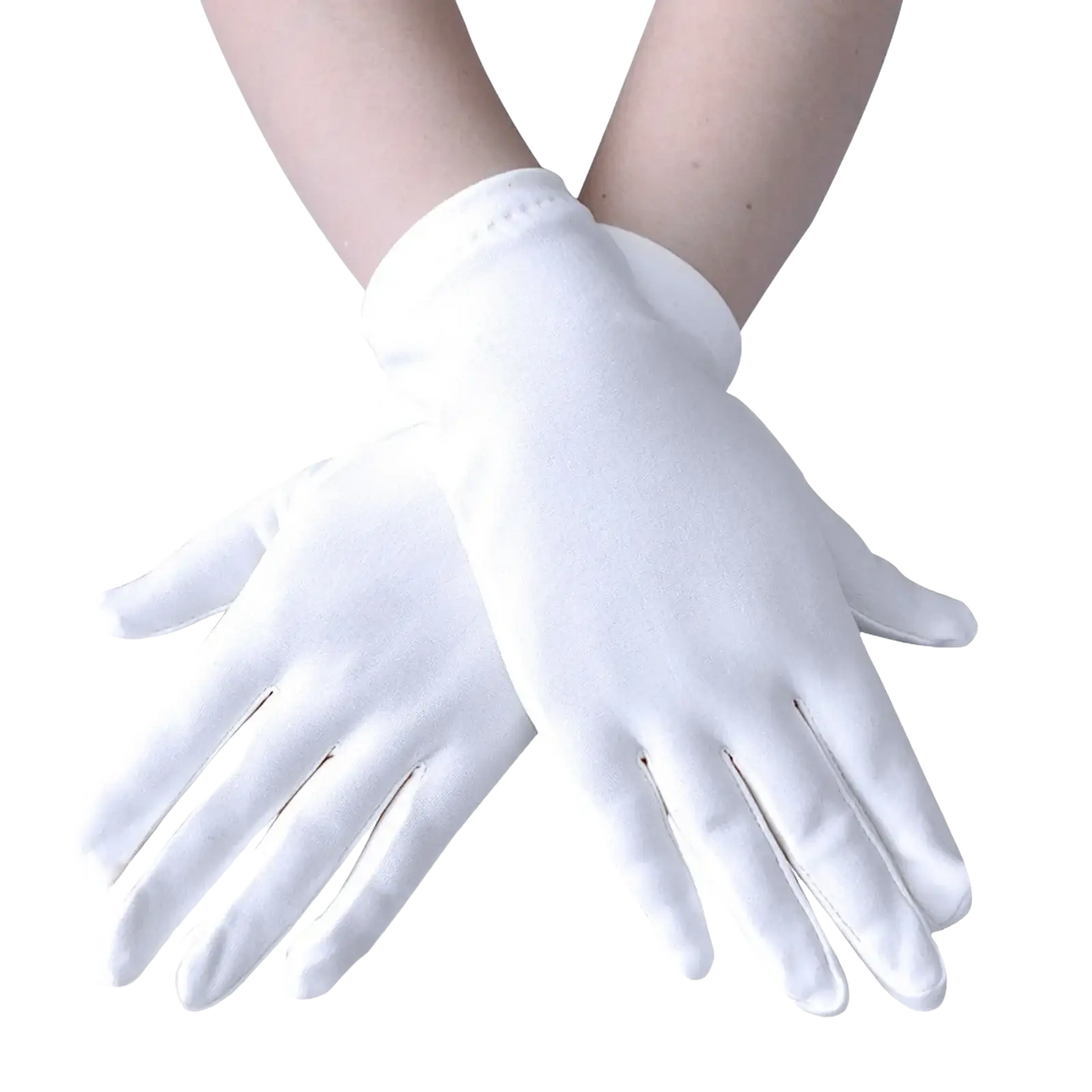 Women satin gloves long elbow opera mittens vibrant red with white smooth textured sleek form fitting design