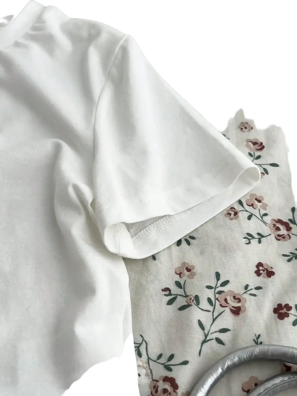 Women short sleeve solid slim fit crop top in white crisp cotton with neatly stitched rolled-up sleeves