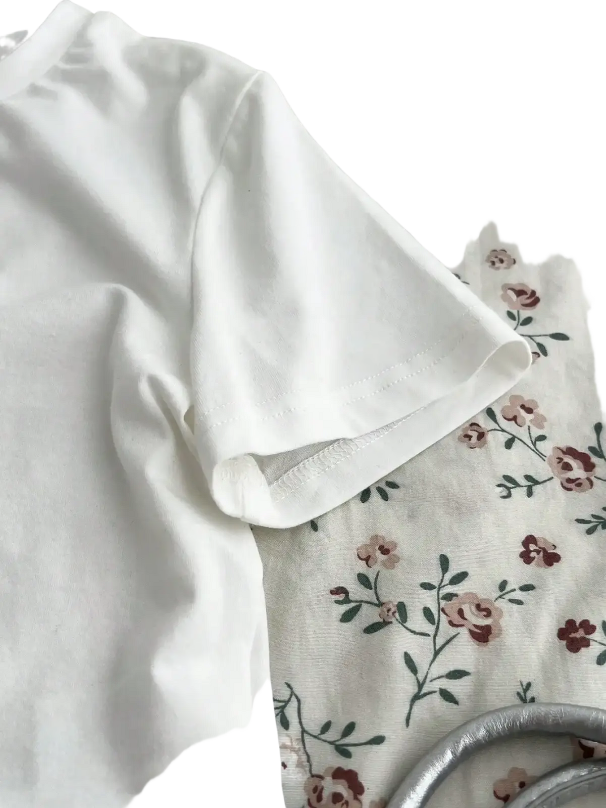 Women short sleeve solid slim fit crop top in white crisp cotton with neatly stitched rolled-up sleeves