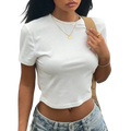 White solid slim fit women short sleeve cropped t shirt made of soft breathable fabric for casual wear