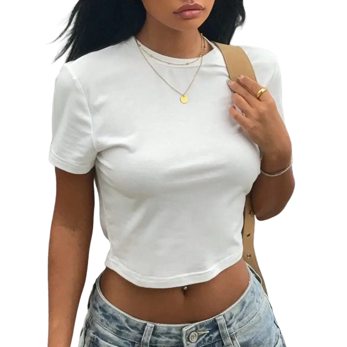 White solid slim fit women short sleeve cropped t shirt made of soft breathable fabric for casual wear