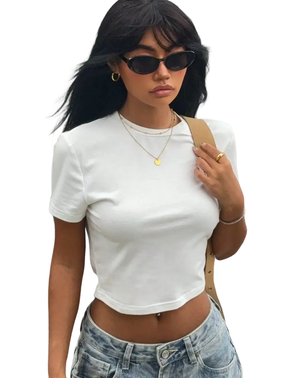 White women short sleeve solid slim fit crop top made of soft fabric for casual wear