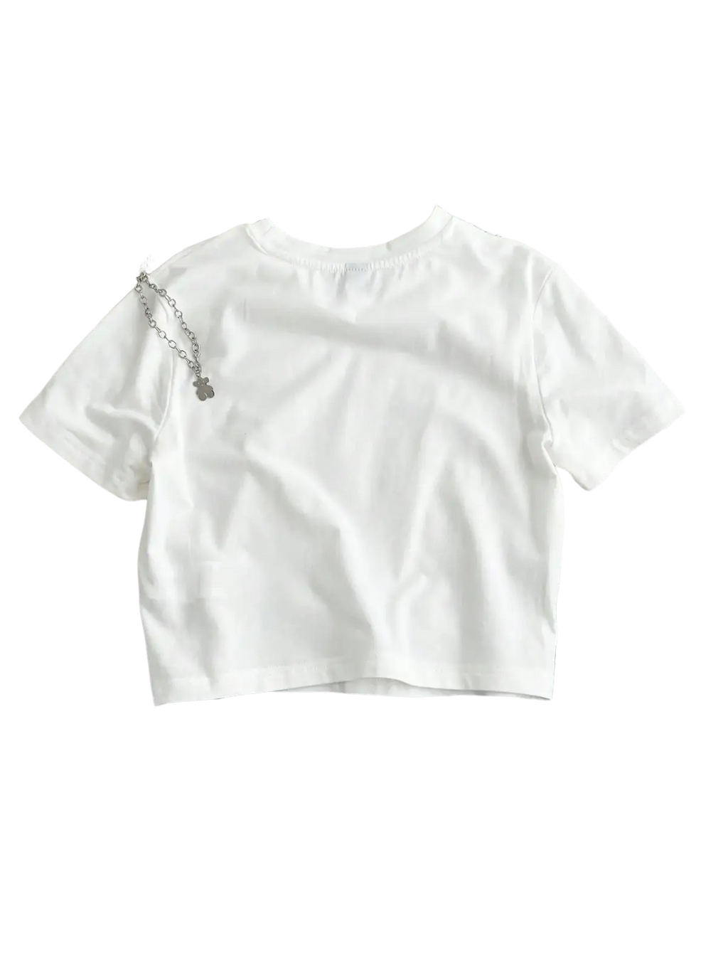 White women short sleeve solid slim fit crop top made of soft cotton with round neckline and subtle stitching details