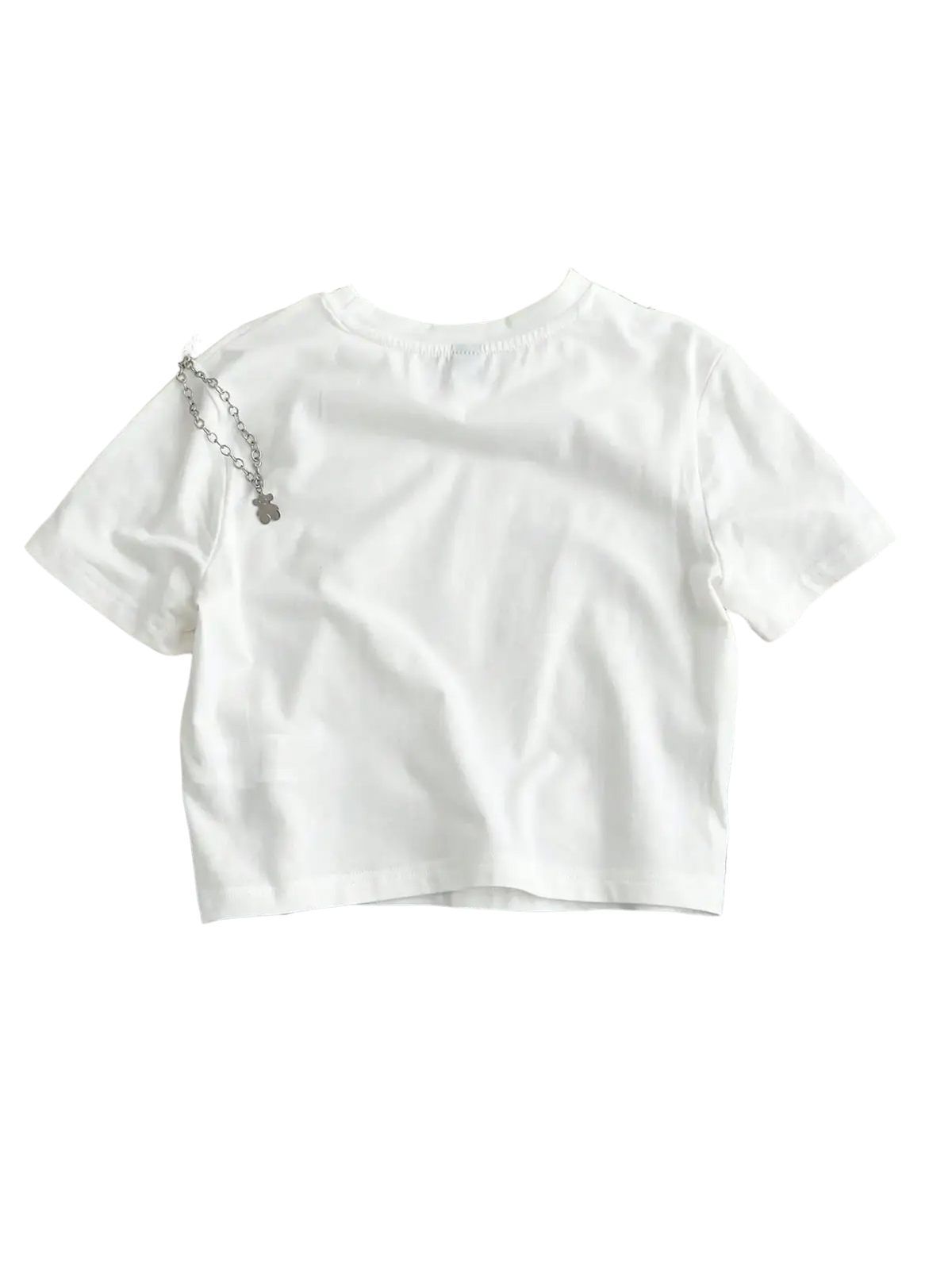 White women short sleeve solid slim fit crop top made of soft cotton with round neckline and subtle stitching details