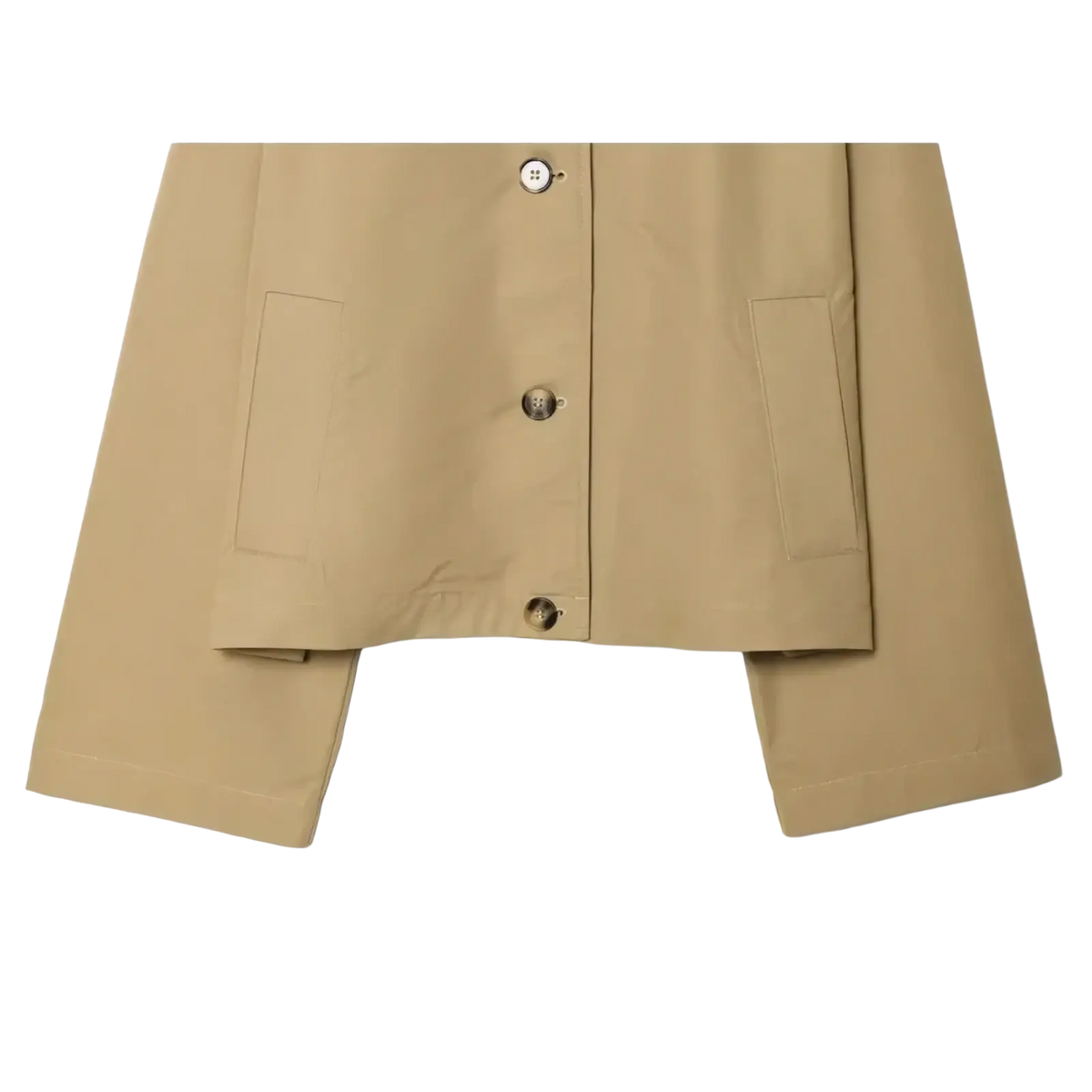 Women short beige trench coat with contrast collar silver-toned buttons and flap pockets in lightweight fabric