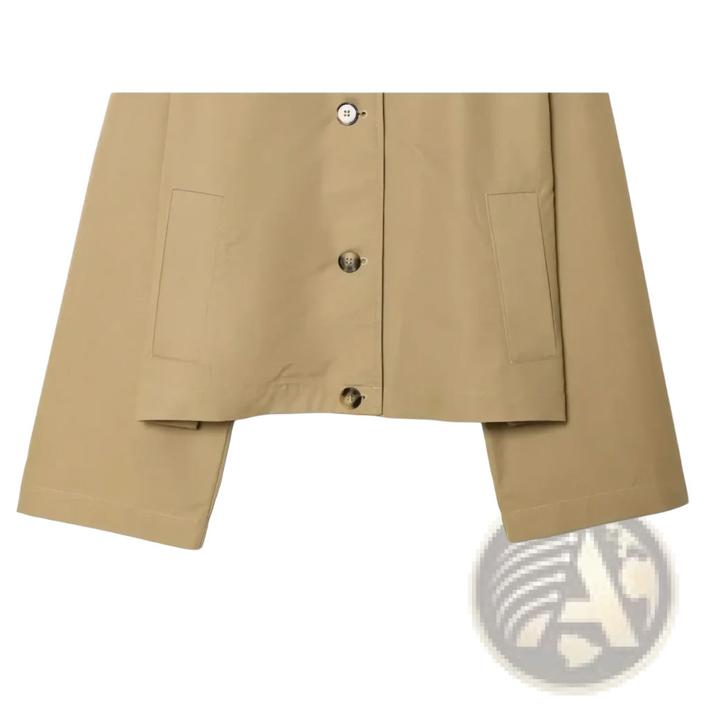 Women short beige trench coat with contrast collar silver-toned buttons and flap pockets in lightweight fabric