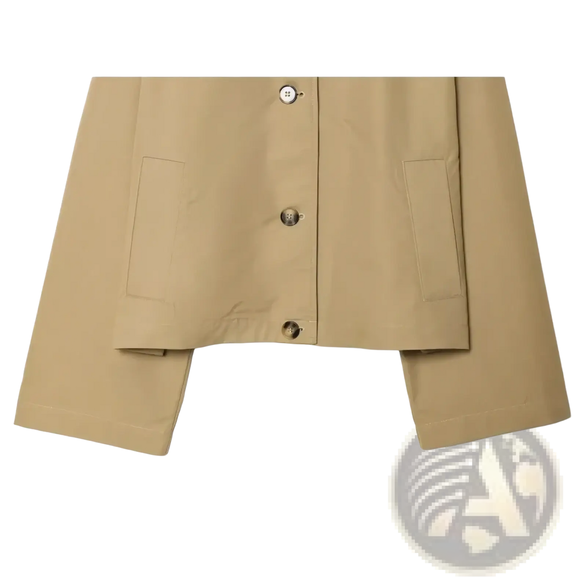Women short beige trench coat with contrast collar silver-toned buttons and flap pockets in lightweight fabric