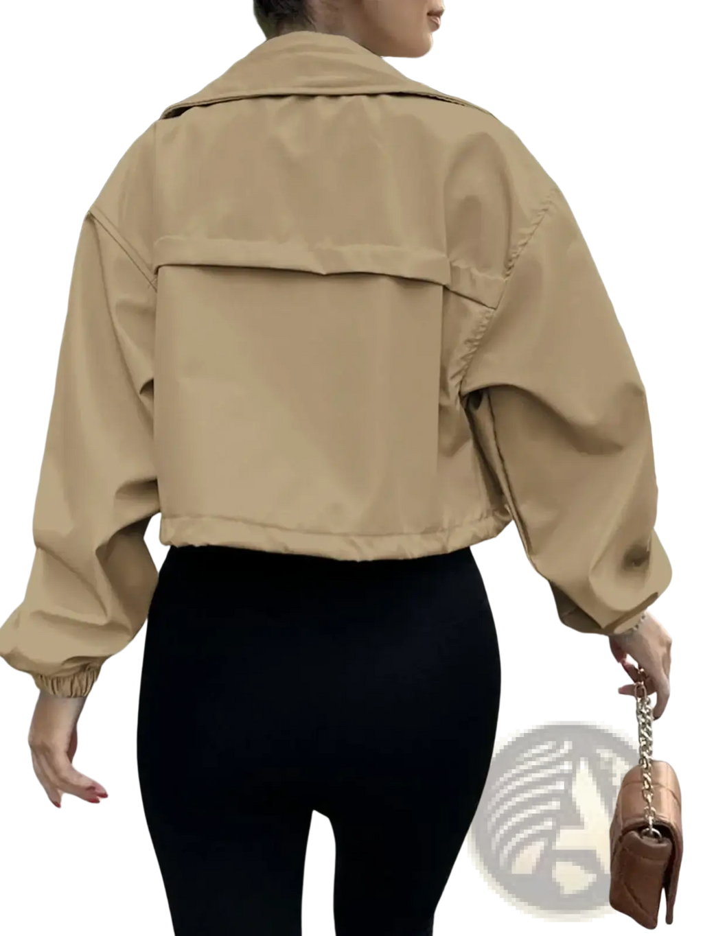 Tan cropped utility jacket with wide sleeves and structured collar featured in women short zipper trench coat elegant outerwear