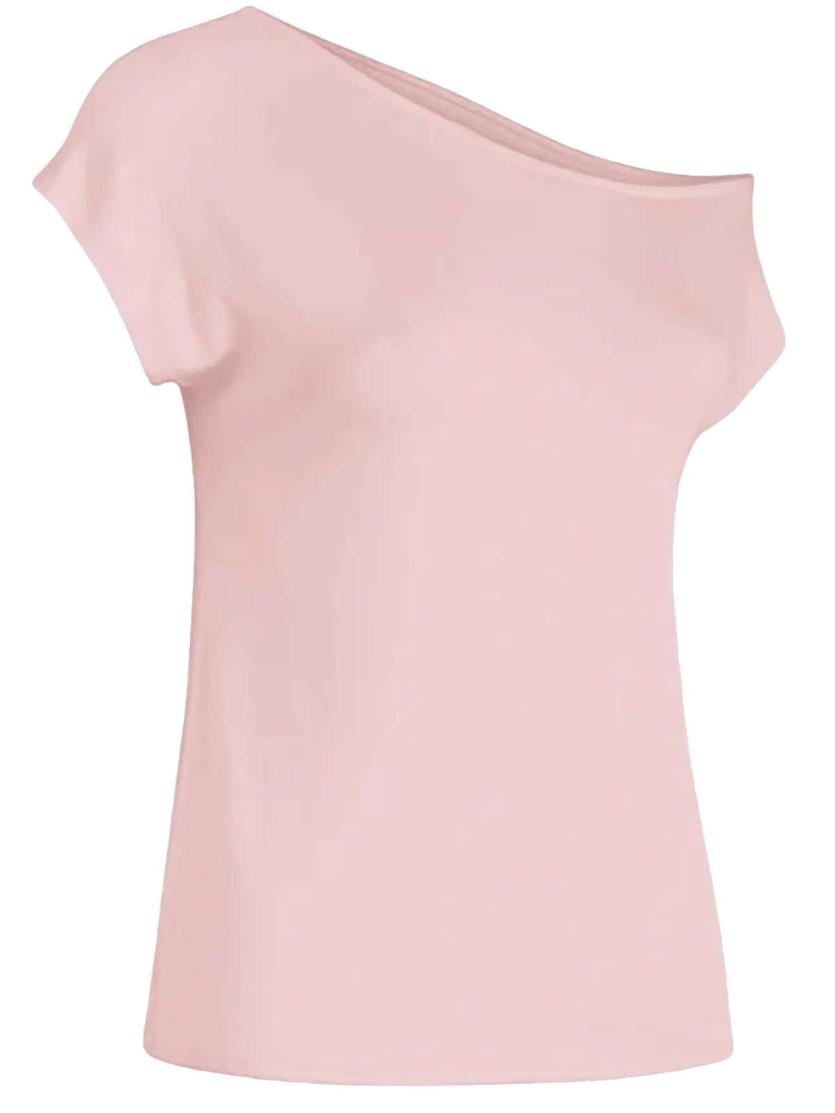 Women off shoulder short sleeve casual top in soft pink with smooth flowing fabric and regular short sleeve design