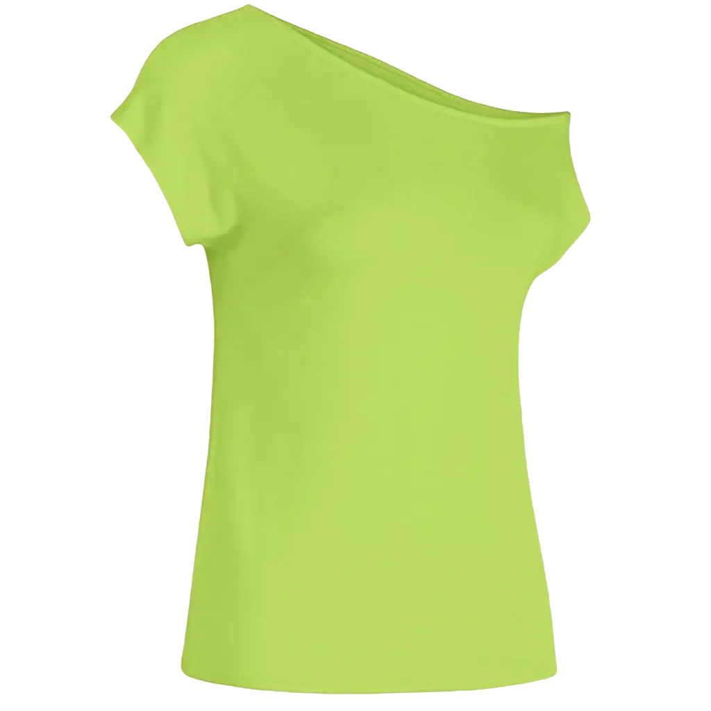 A vibrant lime green women off shoulder short sleeve casual top with smooth flowing fabric and inch cm inch sleeve style