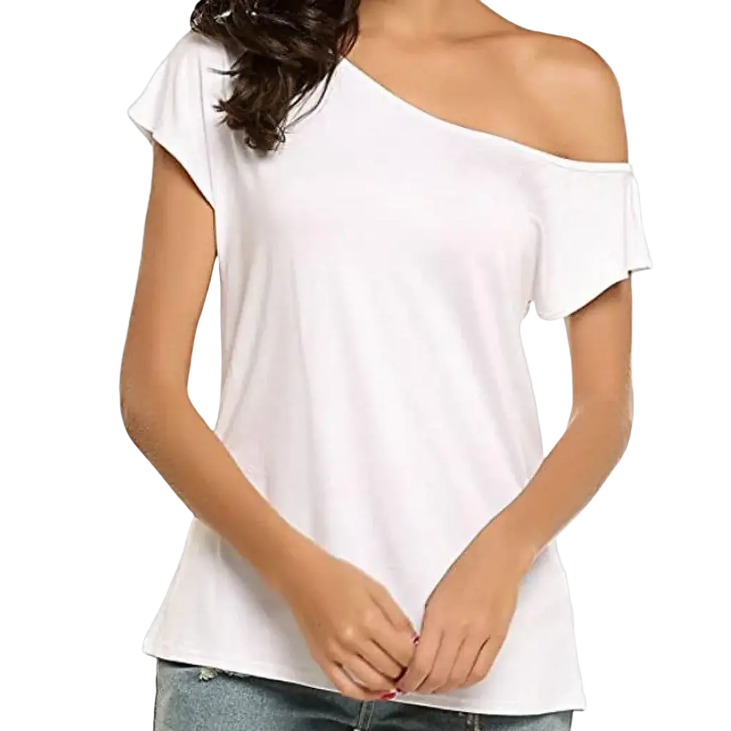 White women off shoulder casual top with short sleeve flutter style and relaxed fit in lightweight fabric