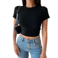 Women slim crop t-shirt in black with short sleeves made from casual comfortable fabric for everyday wear