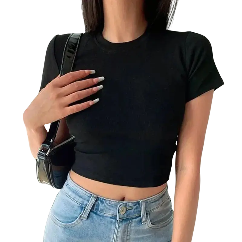 Black slim cropped short sleeve t-shirt for women made of soft fabric ideal for casual wear