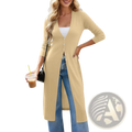 A soft beige women slim fit cardigan with long sleeves and button front design made from comfortable material