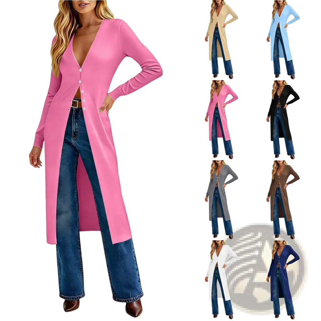 Women slim fit button front cardigan in vibrant pink knit with deep v-neck and button closure for stylish layering