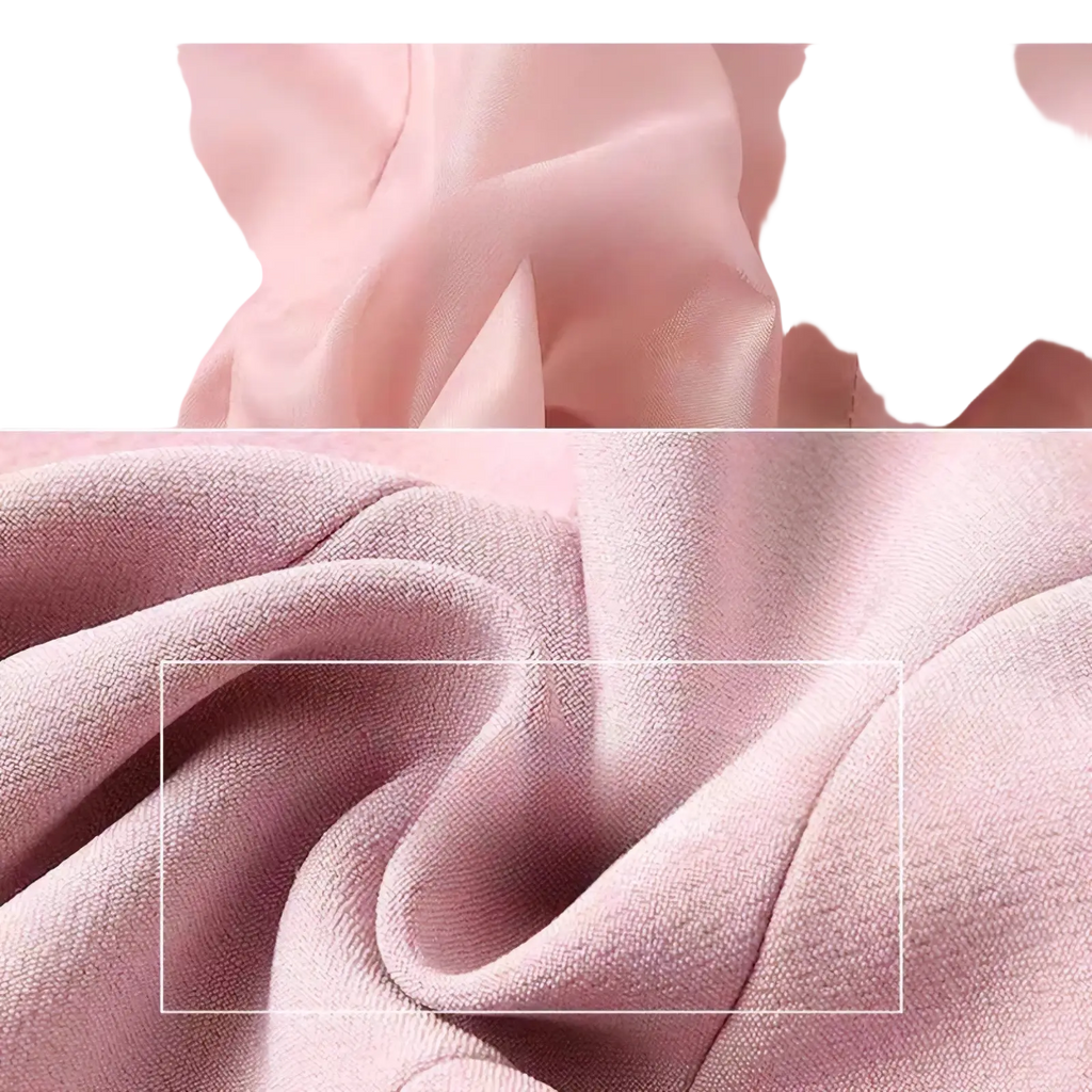 Women slim fit casual office blazer jacket in soft blush pink satin fabric with smooth flowing texture and subtle sheen