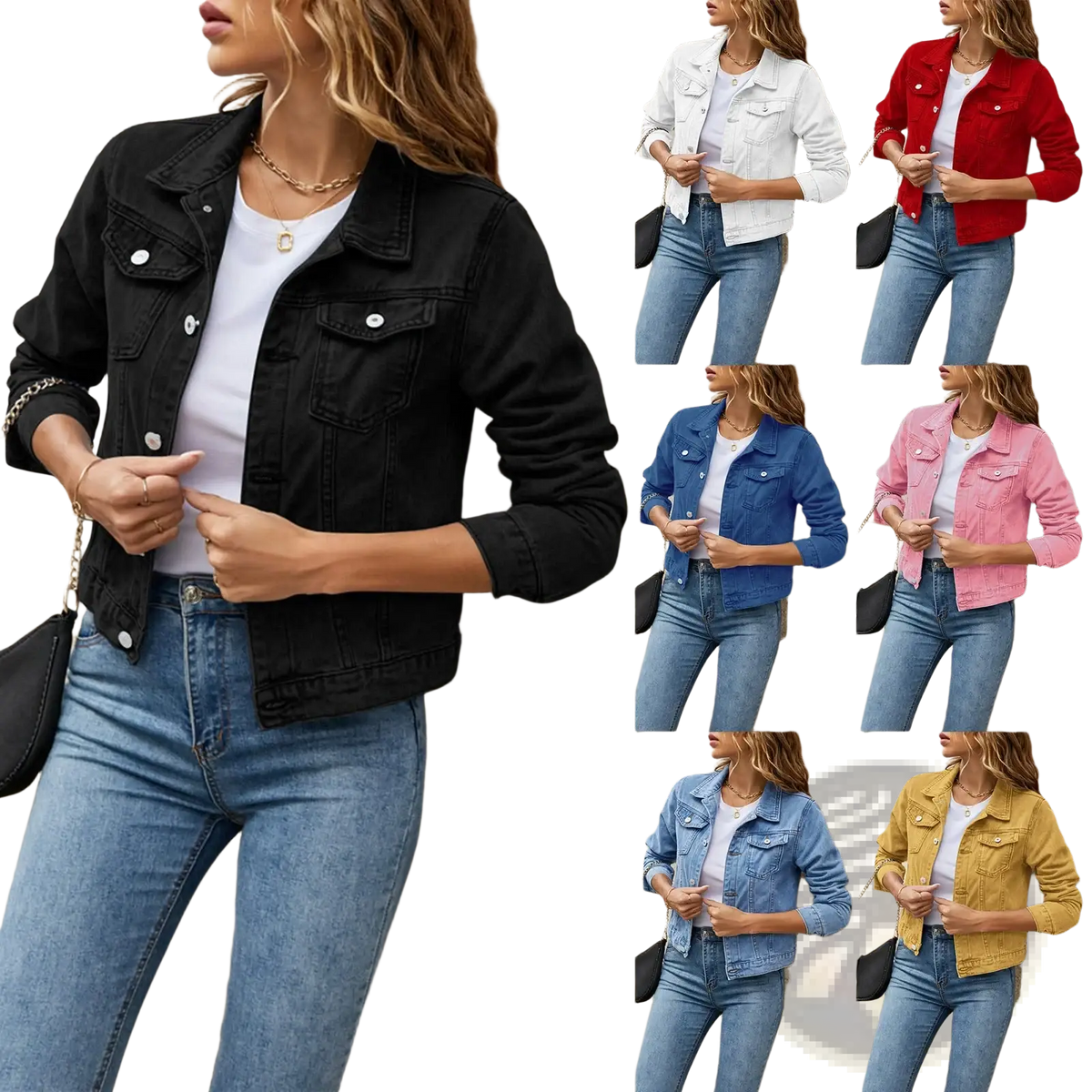 Black slim fit denim jacket for women with classic button closure and front pockets casual jean coat style