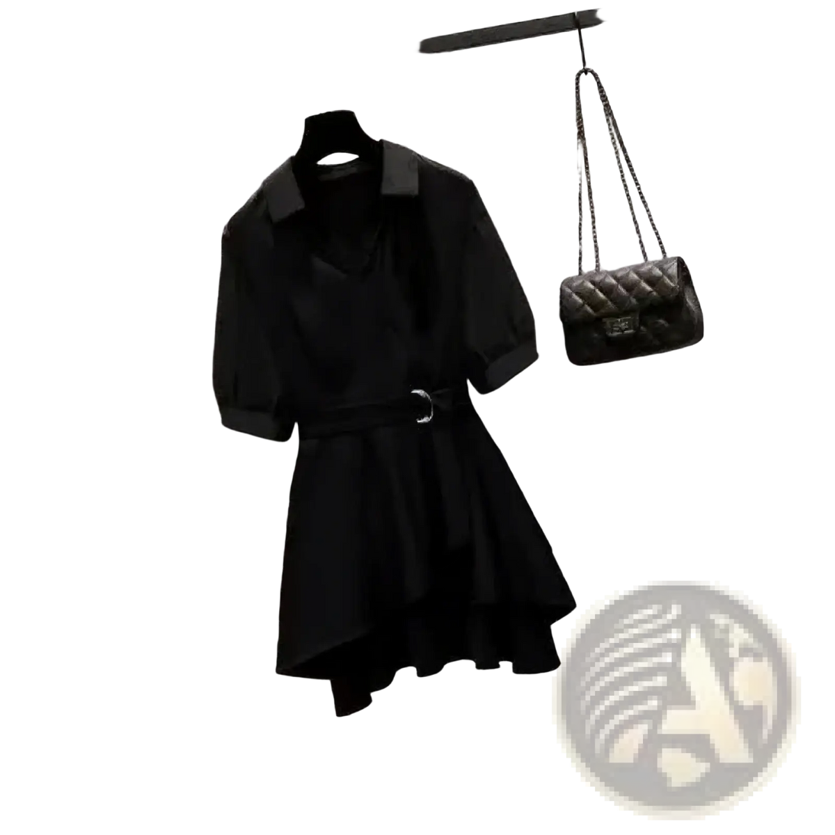 Black short-sleeved shirt dress with collar and belt detail combining casual and workwear elegance