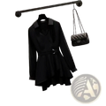 Black slim fit long sleeve shirt dress with collar belted waist and asymmetrical hemline for casual workwear