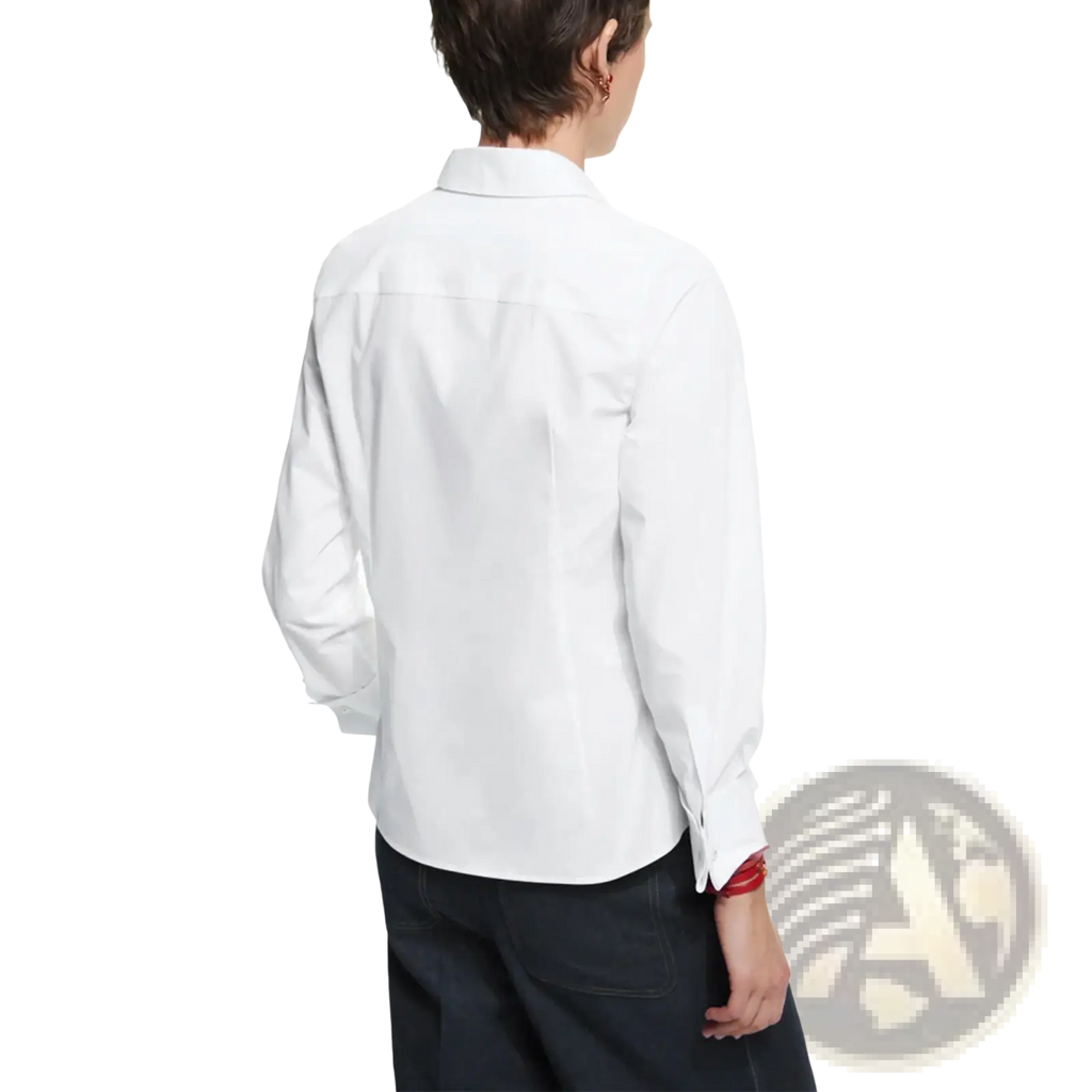 Women slim fit white dress shirt with a crisp long-sleeved button-down design and classic collar for office wear