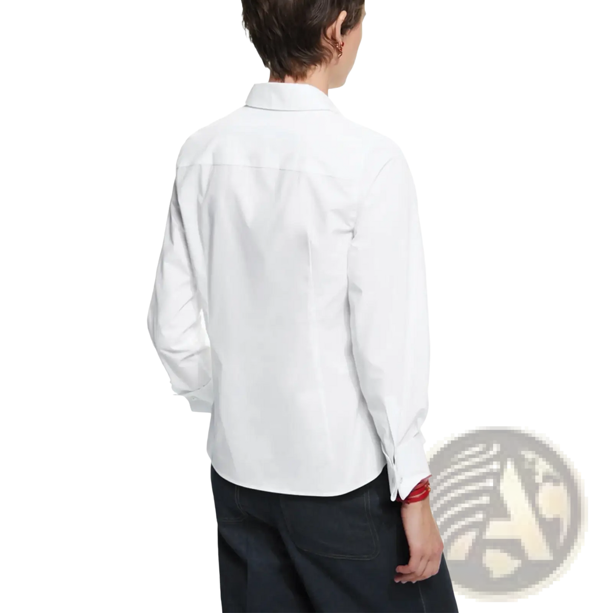 Women slim fit white dress shirt with a crisp long-sleeved button-down design and classic collar for office wear