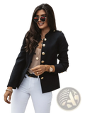 Women slim black blazer jacket with gold buttons and epaulets for a stylish formal look