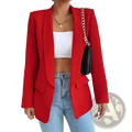 Women slim tailored blazer in vibrant red with structured shoulders and a sleek fit for casual wear