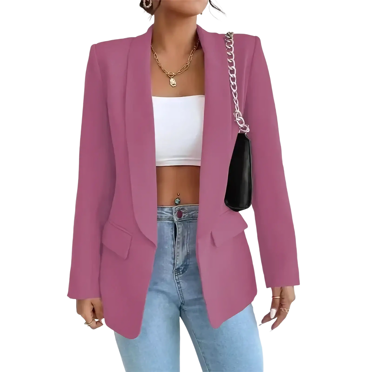 A stylish mauve women slim tailored blazer with sleek fit and classic notched lapels for casual wear