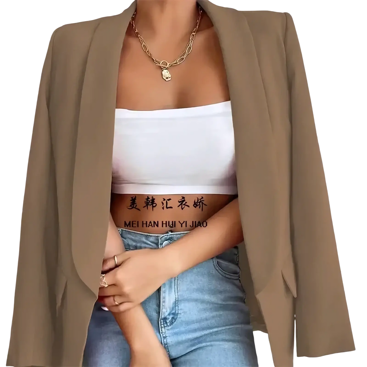 Tan women slim tailored blazer with wide lapels and relaxed fit casual cardigan jacket for versatile wear