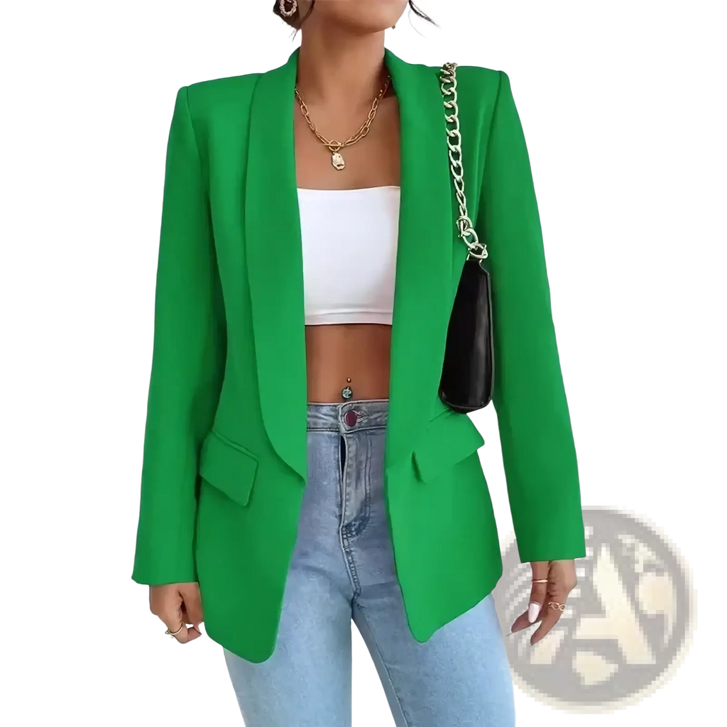 Women slim tailored blazer in vibrant green with structured shoulders and a sleek fit for casual wear