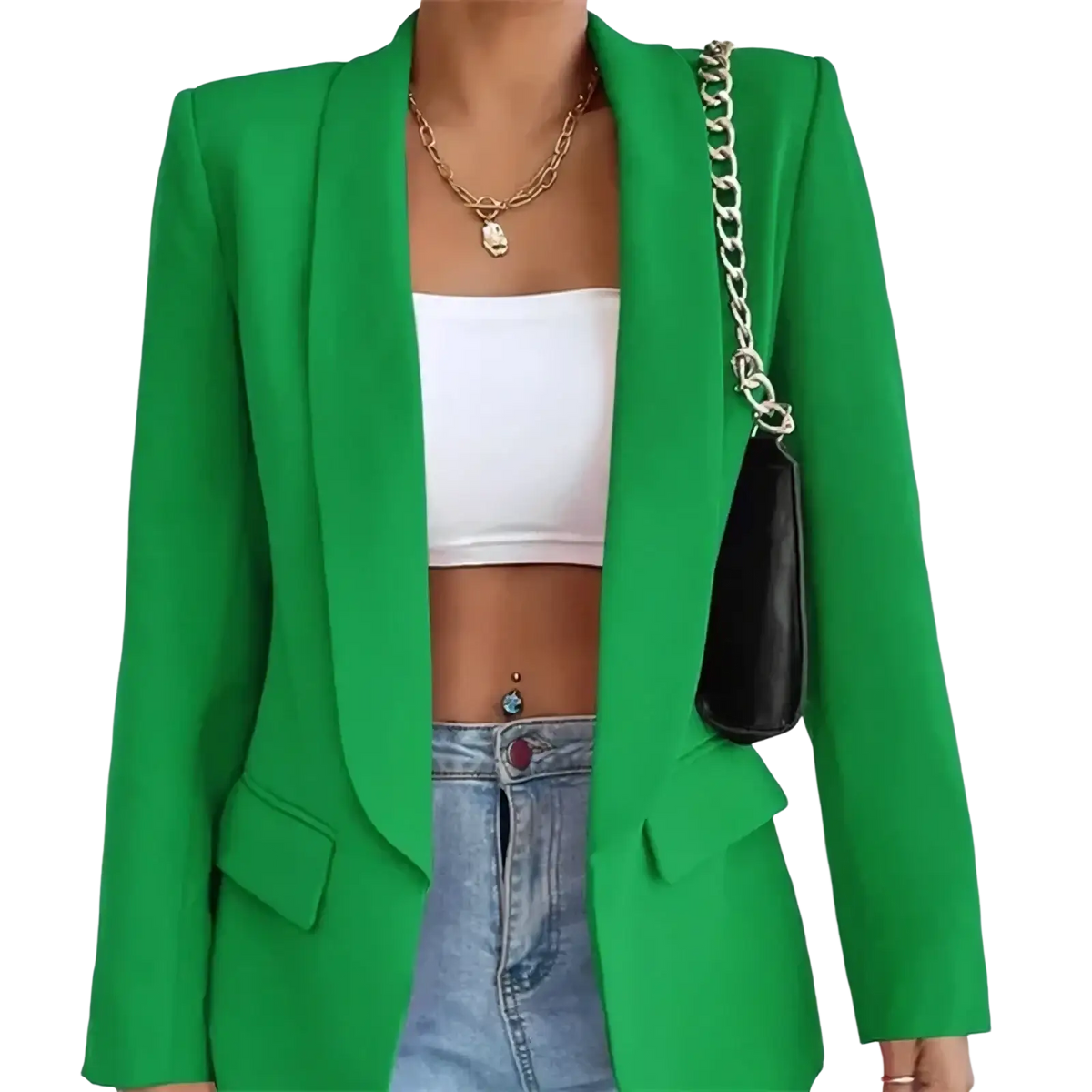 Women slim tailored blazer in vibrant green with a sleek fit and structured shoulders for casual wear