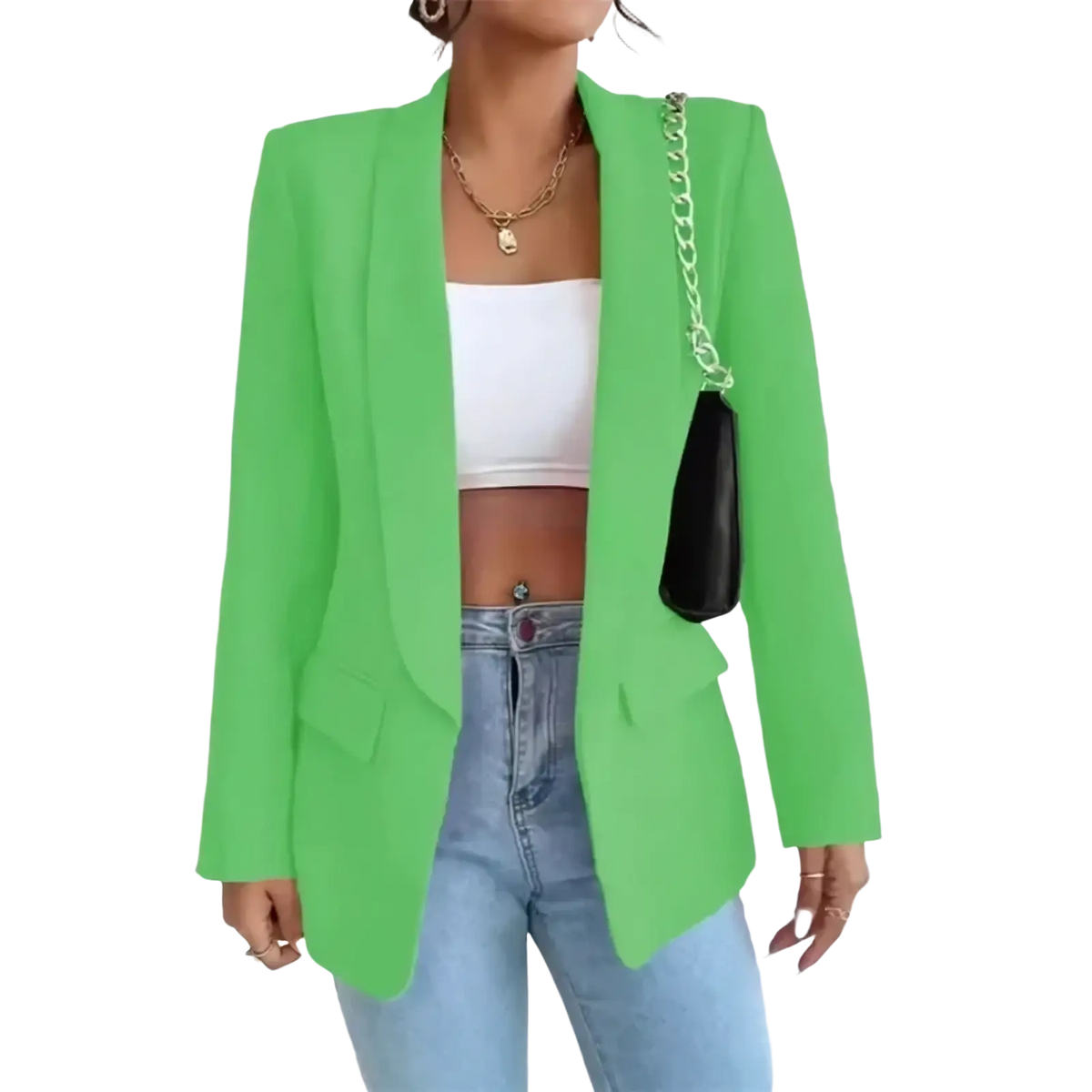 Women slim tailored blazer in vibrant lime green with sleek fit and classic notched lapels for casual wear