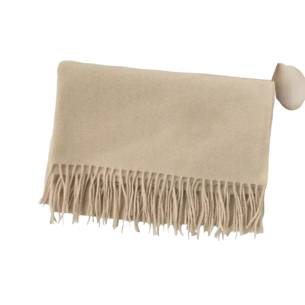 Beige solid cashmere winter scarf with soft fringed edges ideal for warm womens winter shawl use