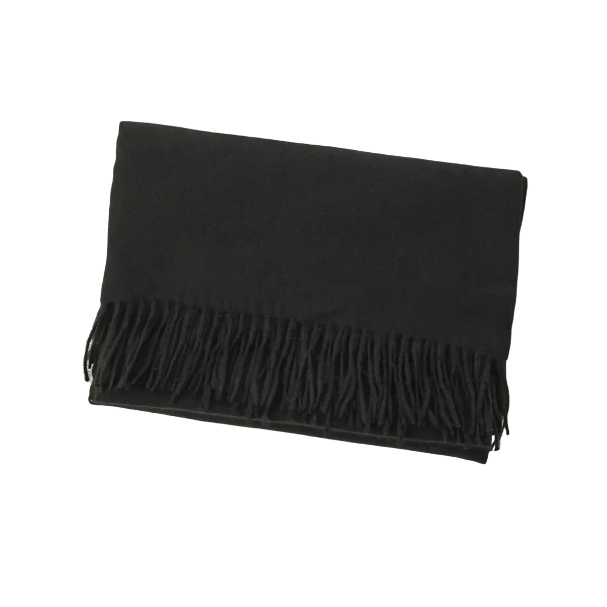 Black woolen cashmere scarf with delicate fringe detailing for women solid winter warmth and shawl use