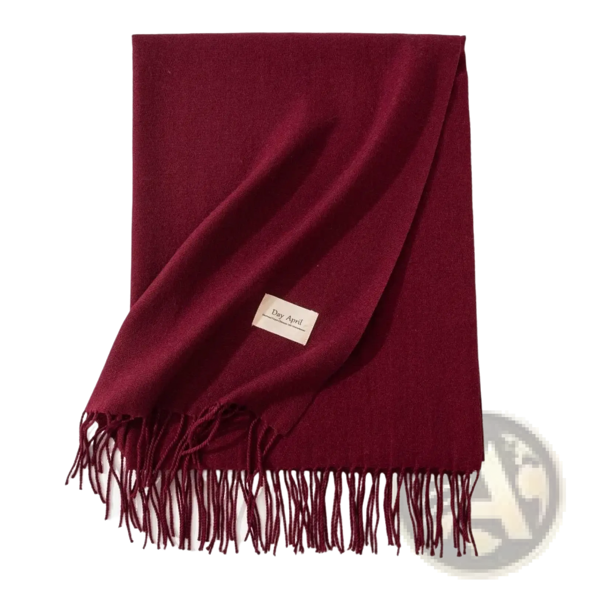 A rich burgundy solid cashmere winter scarf with delicate fringe and subtle woven texture for women