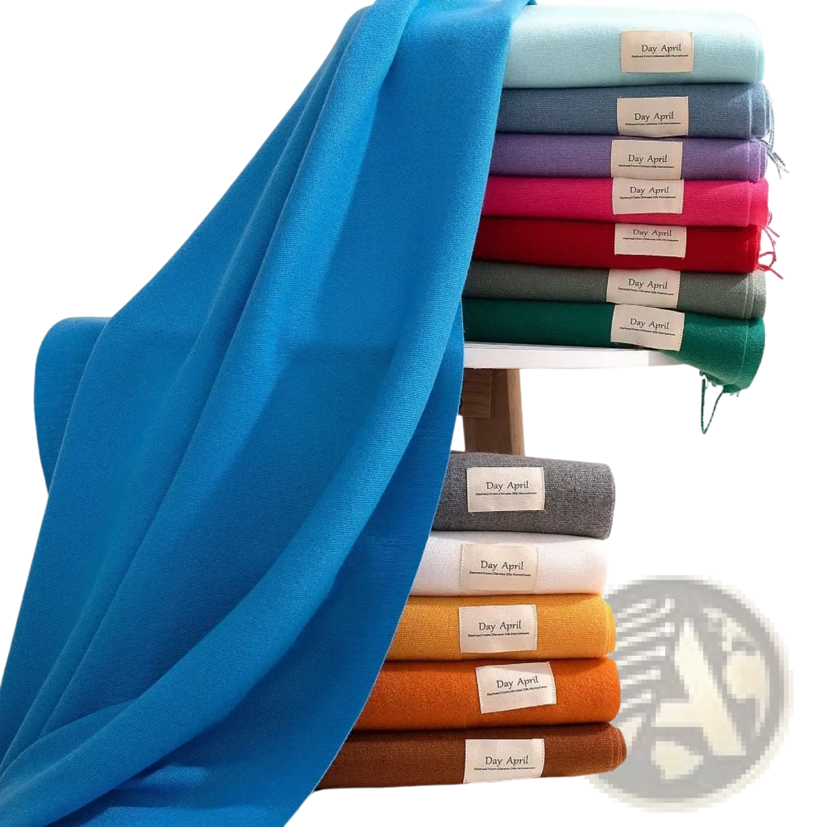 A vibrant blue knitted women solid cashmere winter scarf with a soft textured weave and neatly folded edges