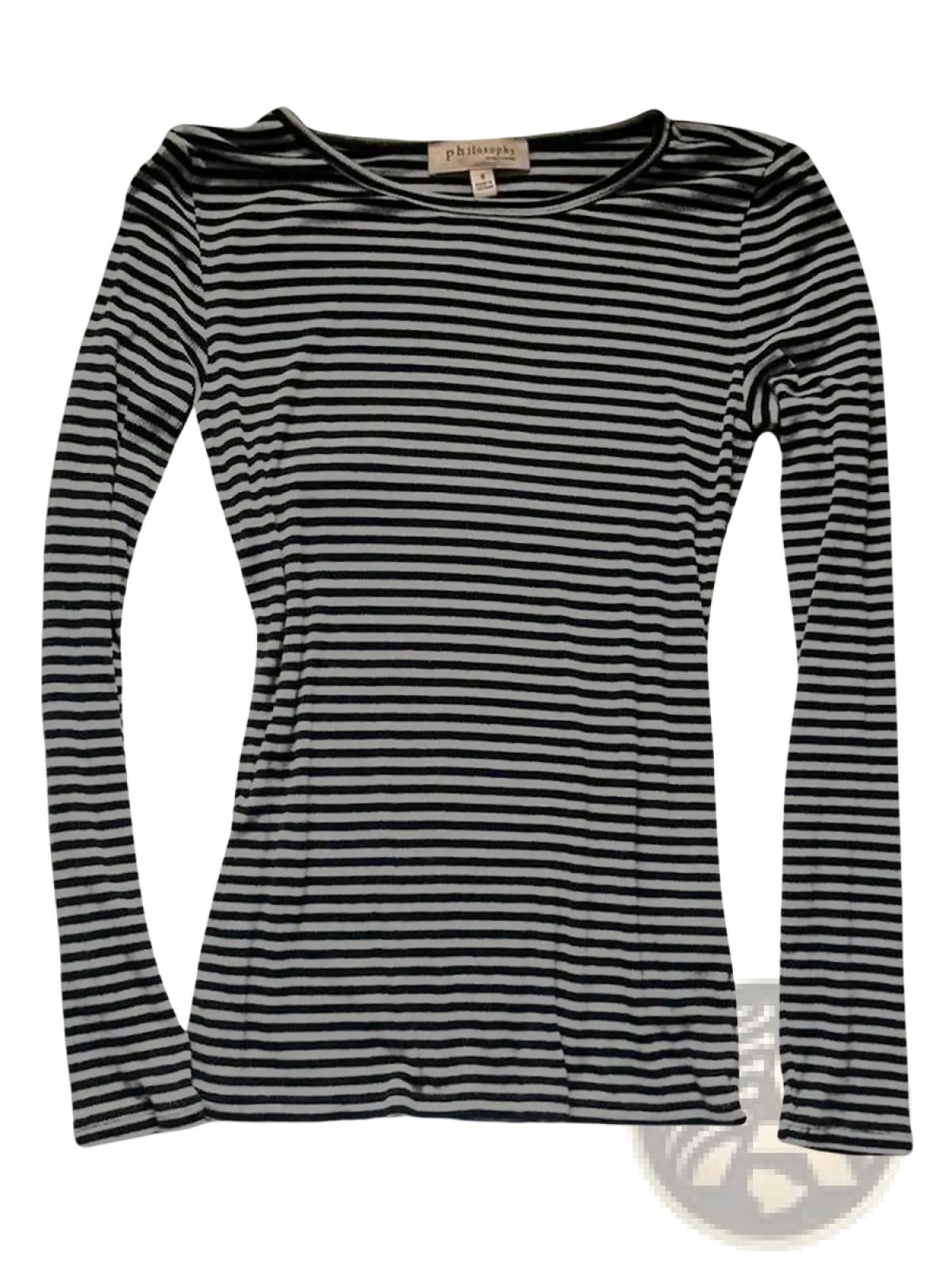 Women striped long sleeve slim fit t shirt with black and white horizontal stripes made from soft stretchy fabric