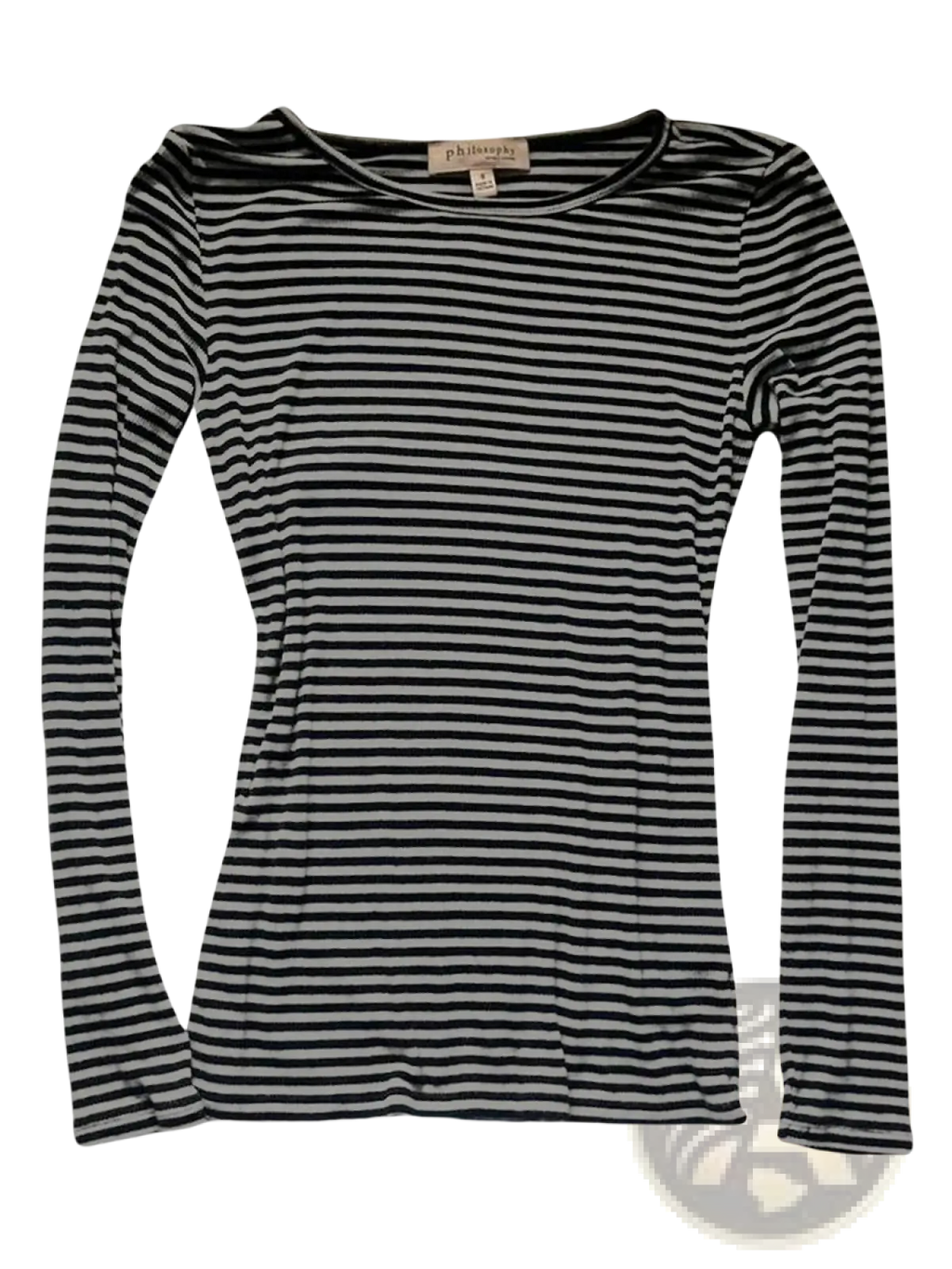 Women striped long sleeve slim fit t shirt with black and white horizontal stripes made from soft stretchy fabric