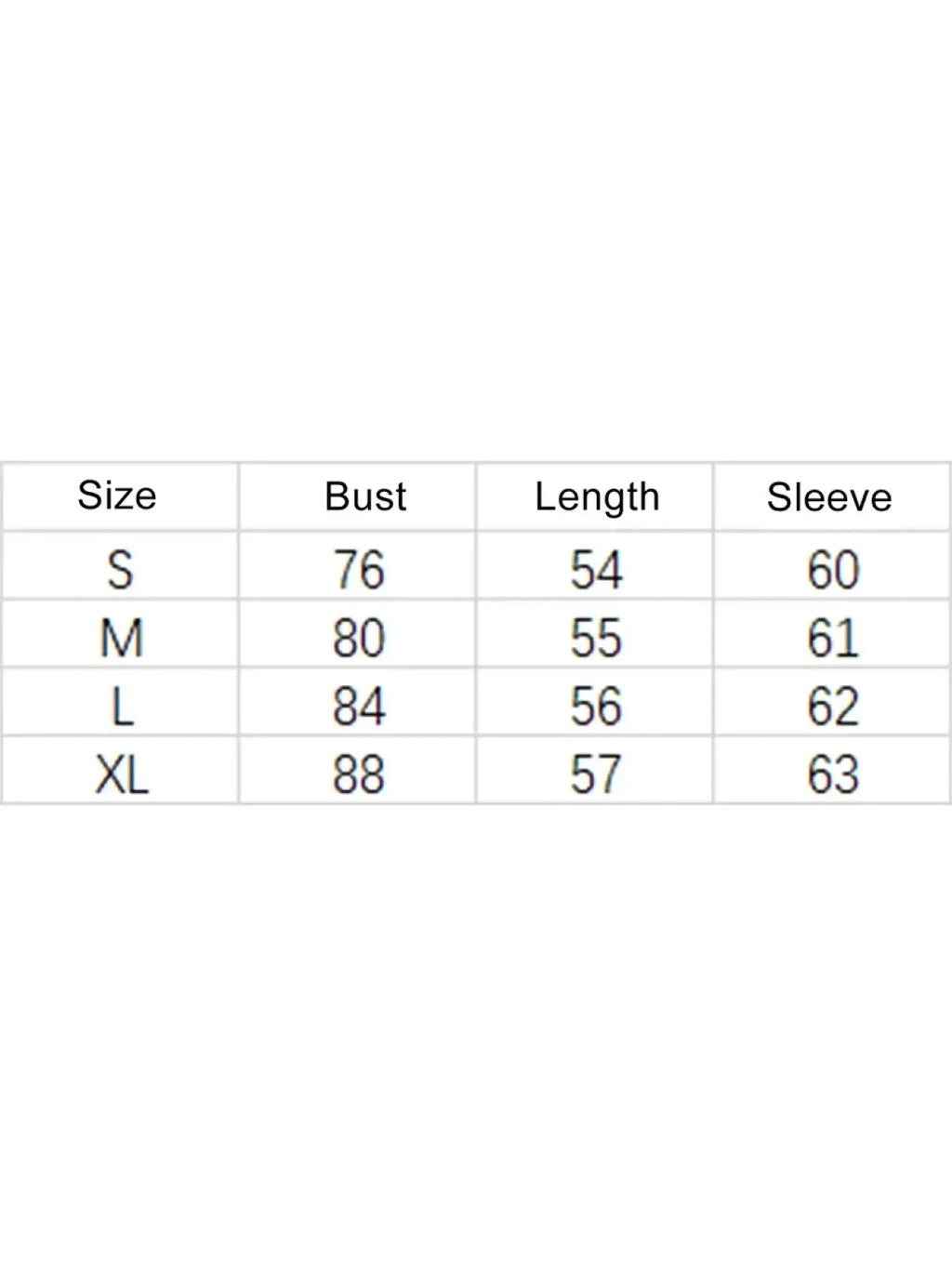 Size chart displaying measurements in centimeters for women striped long sleeve slim fit t shirt sizes S through XL