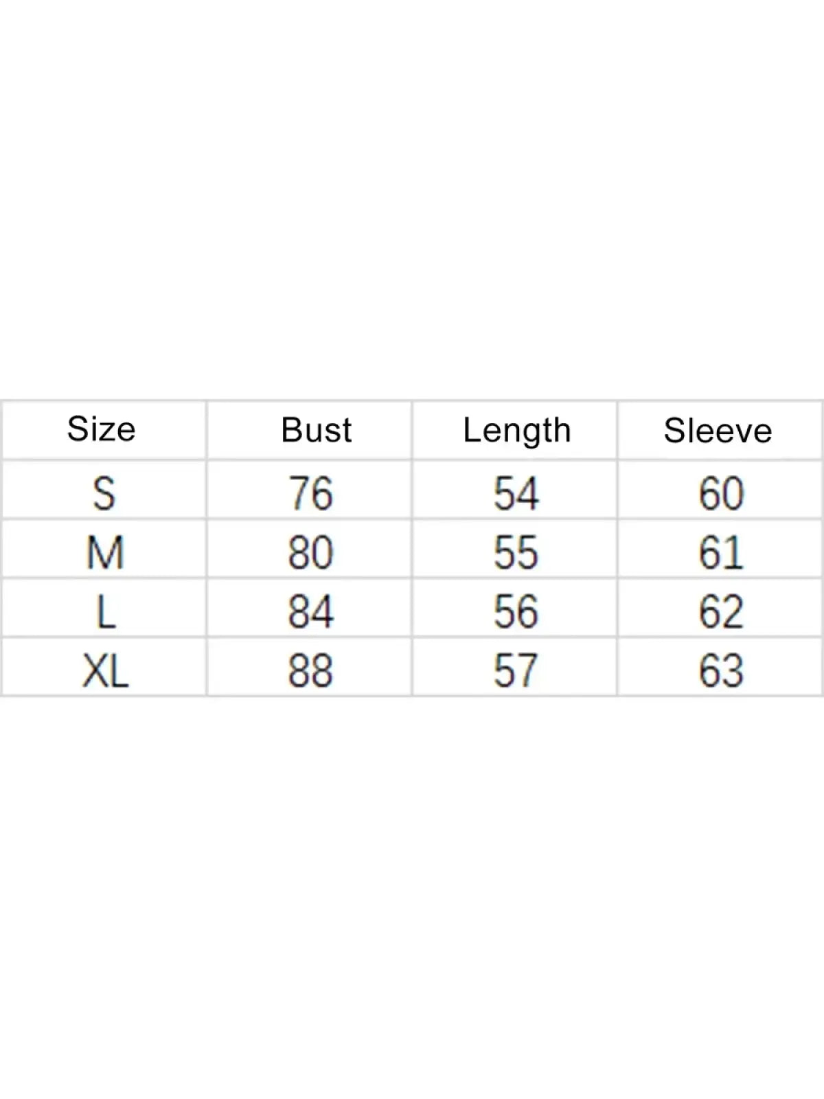 Size chart displaying measurements in centimeters for women striped long sleeve slim fit t shirt sizes S through XL