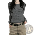 Women striped long sleeve slim fit t shirt with black and white horizontal stripes and a fitted ruched design