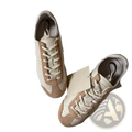 Women suede casual sneakers in beige and cream two-tone suede and leather with perforated detailing for breathability