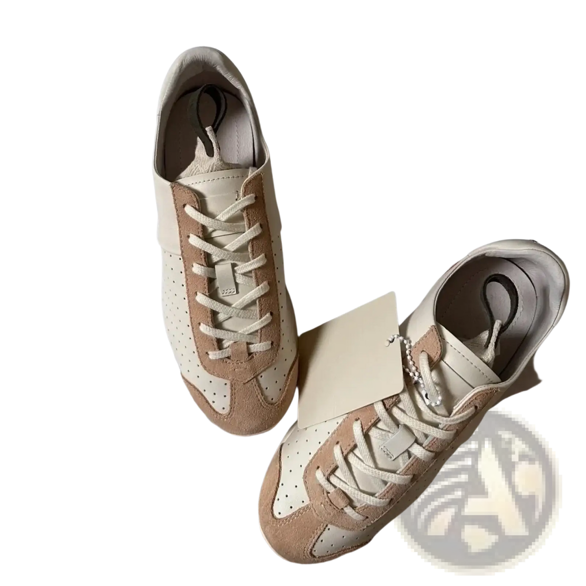 Women suede casual sneakers in beige and cream two-tone suede and leather with perforated detailing for breathability